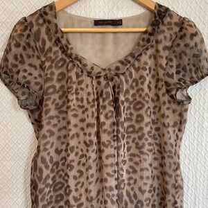 The Limited Sheer Leopard Print Top With Inside Layer. Medium. Short Sleeve.